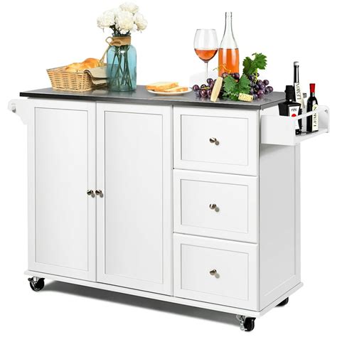 costway kitchen island 2-door storage cabinet stainless steel top w/drawers|kitchen island storage cabinet COSTWAY.